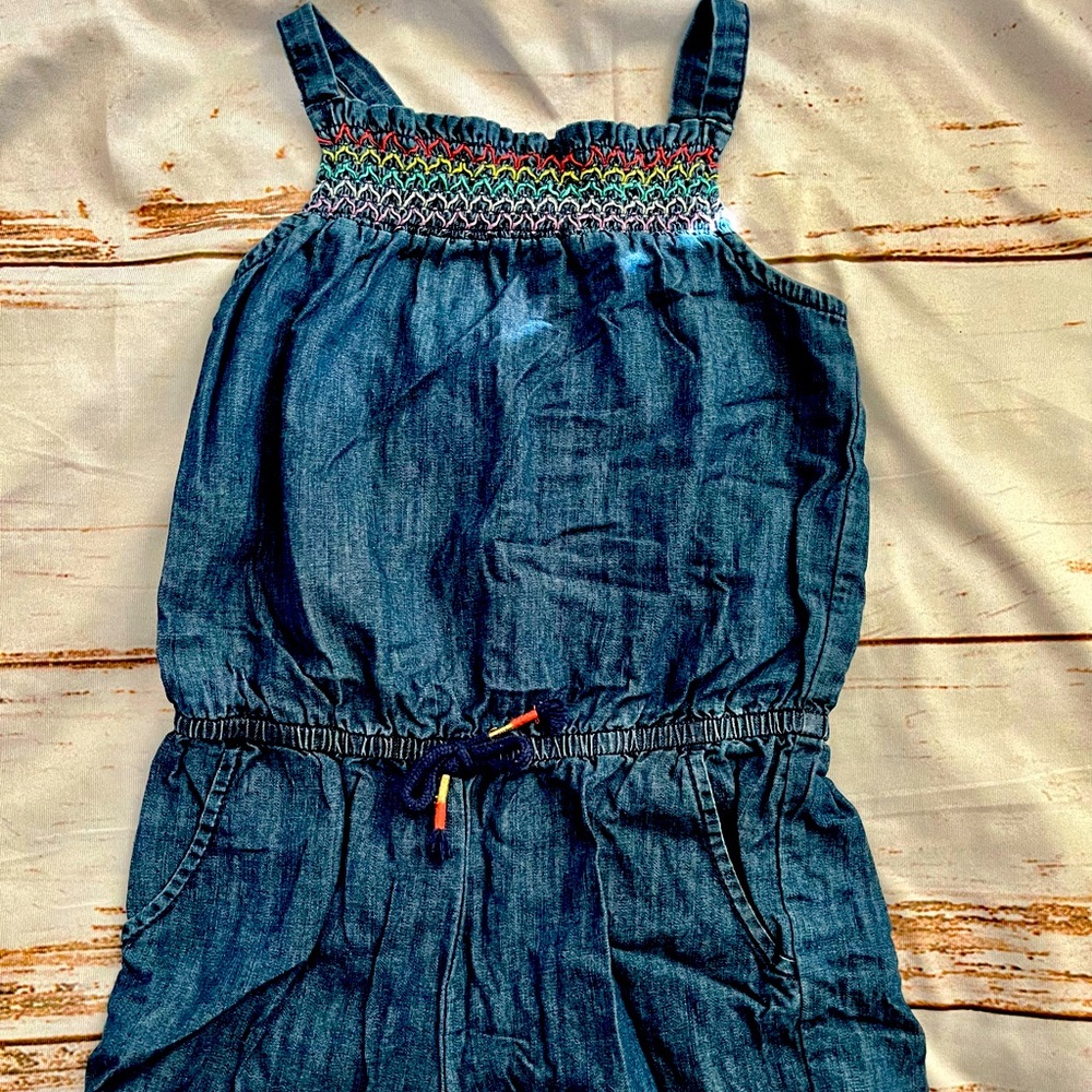 Cat & Jack soft denim romper with rainbow smocking size 7/8 M